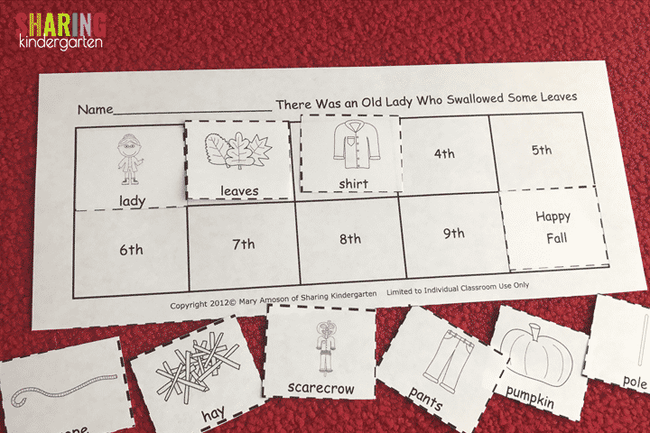 sequencing sheet for There Was an Old Lady Who Swallowed Some Leaves
