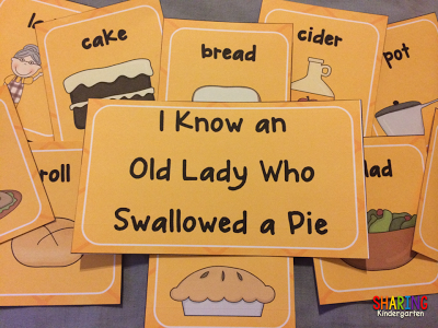 https://www.teacherspayteachers.com/Product/I-Know-an-Old-Lady-Who-Swallowed-a-Pie-Literacy-360320
