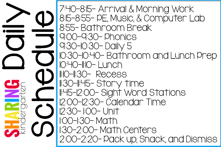 Sharing Kindergarten's Daily Schedule
