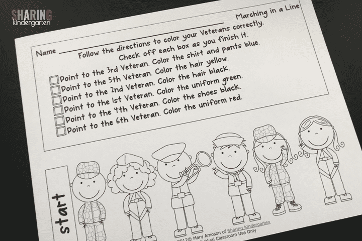 Marching in a Line Printable: Veteran's Day Printables for Kindergarten