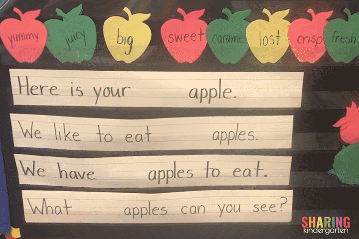 Apple themed sentences to focus describing words.