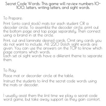 BUNDLE Secret Code Words2 Secret Code Words