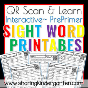 QR Scan & Learn~Sight Word Printables~ Dolch PrePrimer