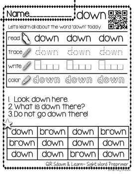 QR Scan LearnSight Word Printables Dolch PrePrimer4 Sight Word Printables Dolch PrePrimer