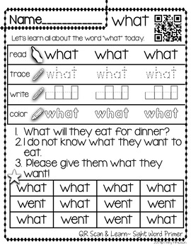 QR Scan LearnSight Word Printables Dolch Primer4 Sight Word Printables Dolch Primer