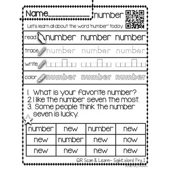 QR Scan LearnSight Word Printables Fry 1 100 3 Sight Word Printables Fry 1-100