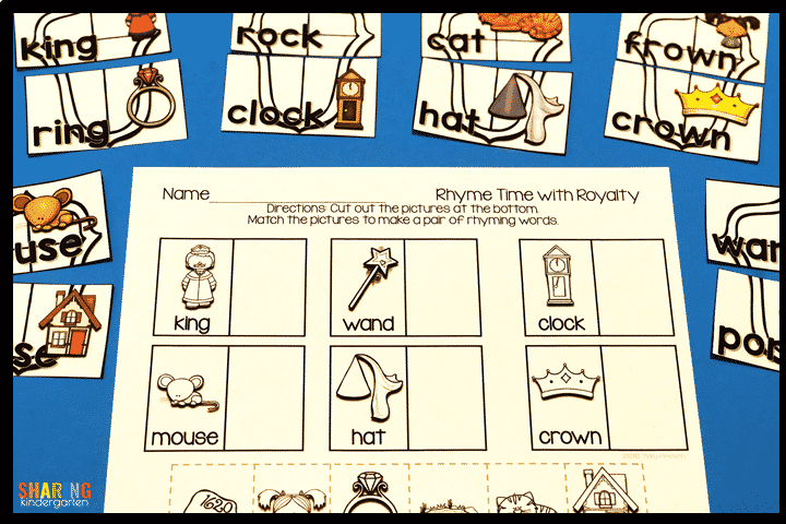 The King of Kindergarten rhyming words printables and cards.