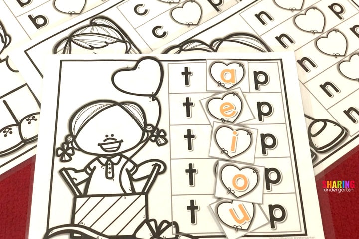Valentine themed sounding out word activity for Valentine's Day Activities in Kindergarten