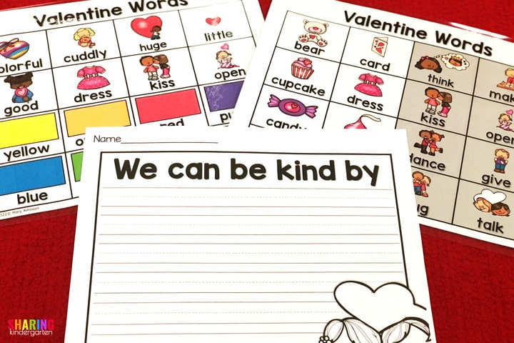 Valentine word walls and writing for Valentine's Day Activities in Kindergarten