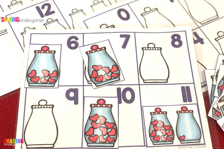 Count and match learning activity with a Valentine theme
