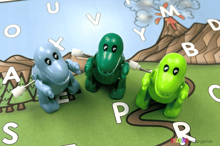 Grab these wind up dinos for this freebie printables for letter recognition fun.