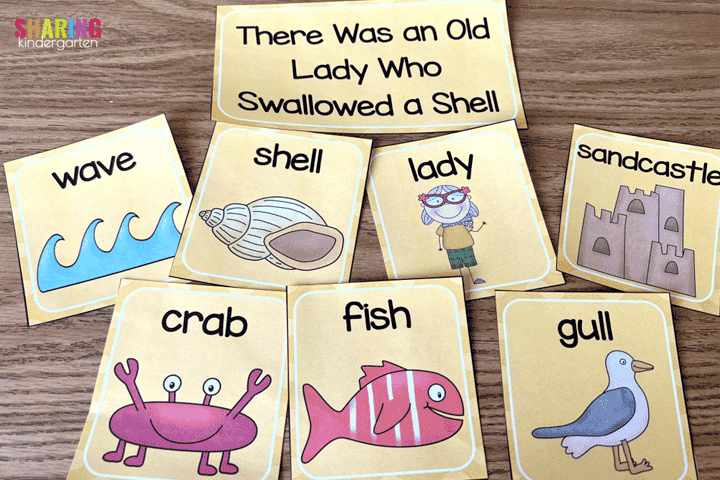 Sequencing cards for There Was an Old Lady Who Swallowed a Shell