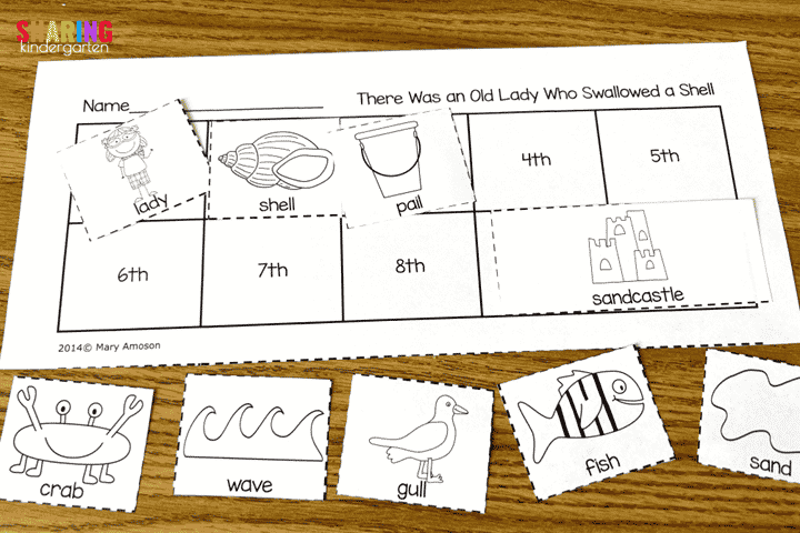 Sequencing printable for There was an Old Lady Who Swallowed a Shell