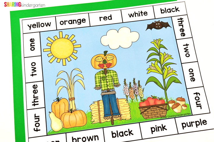 Fall-themed Reading Number Words and Color Words