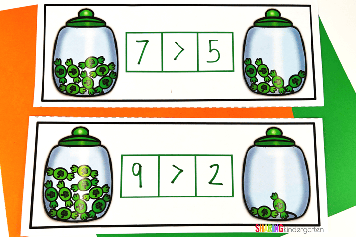 Comparing Numbers with Shamrock Candy with a St. Patrick's Day Theme