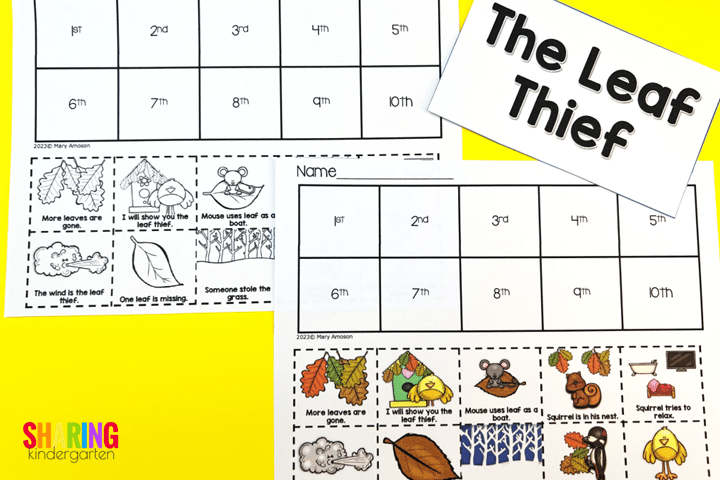 Teachers love this sequencing printable to order the events from the book, The Leaf Thief.