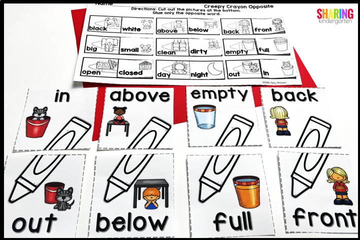 Creepy Crayon Activities for opposite words and printables
