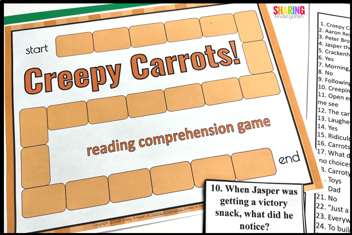 Reading comprehension game for Creepy Carrots Activities in Kindergarten