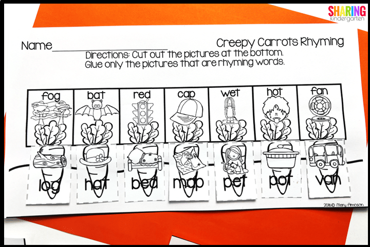 Creepy Carrots Activities in Kindergarten Rhyming Activity