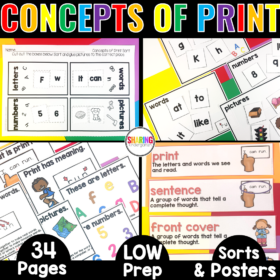 Concepts of Print Activities & Posters | Print Awareness Sorts & Vocabulary