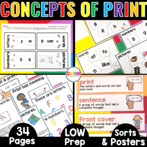 Concepts of Print Activities & Posters | Print Awareness Sorts & Vocabulary