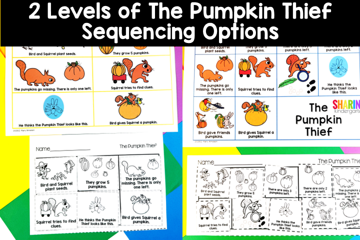 Sequencing cards and printables for 2 levels of The Pumpkin Thief